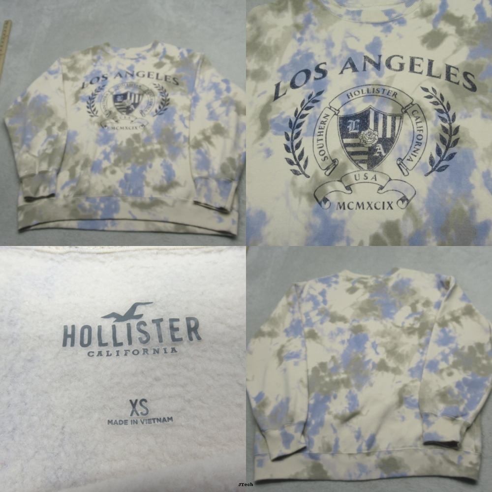 Hollister Sweatshirt Womens XS Cream Graphic Print Tie Dye Pullover Crew Neck